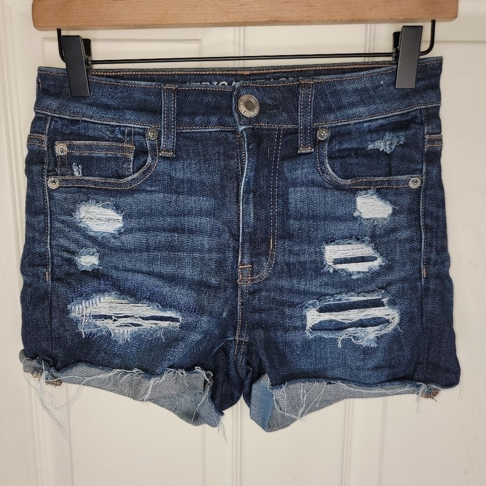 American Eagle AEO Next Level Stretch hi-rise shortie denim jean shorts 0